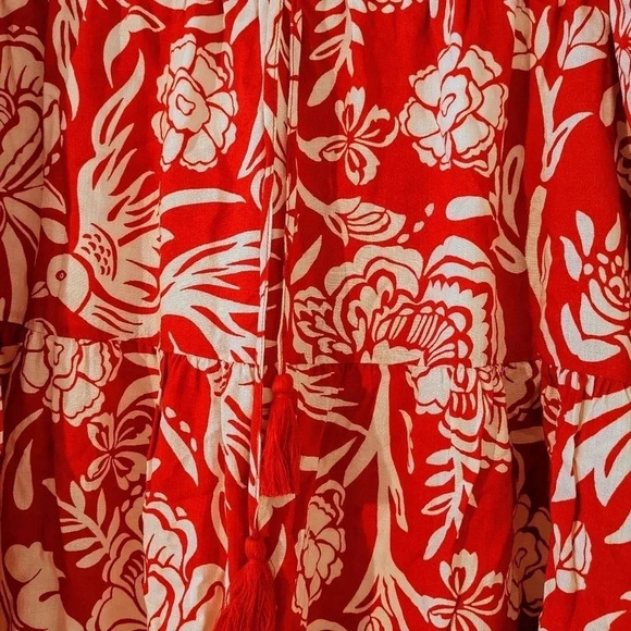 Knox Rose Skirt Red White Tropical Floral Rayon Drawstring Waist Sz. XL NWT - Picture 5 of 10